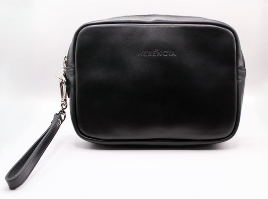 Estuche Organizador Heredero Cuero Negro, con forro interior Rojo Escocés.