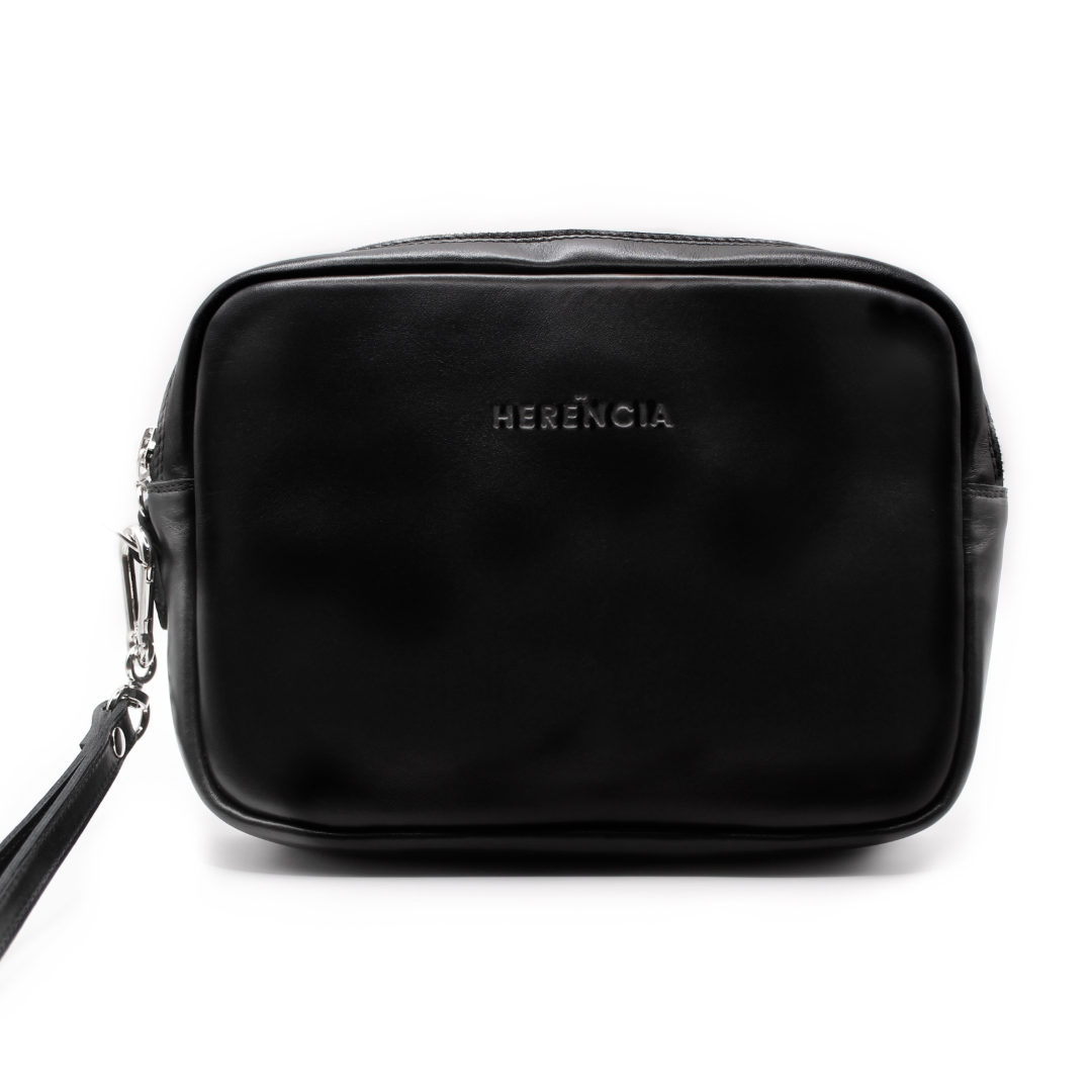 Estuche Organizador Heredero. Cuero Premium Negro, forro interior Verde