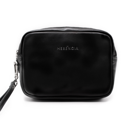 Estuche Organizador Heredero. Cuero Premium Negro, forro interior Verde